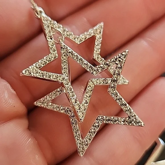 Silver Star Dangle Earrings - Picture 6 of 8